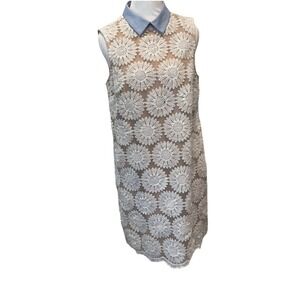 Donna Morgan Women's Dress Size 8 Lace Sleeveless Shift‎ Beige Blue  Preppy